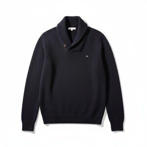 Tommy Hilfiger Shawl Collar Pullover Sweater Black Cotton Size M